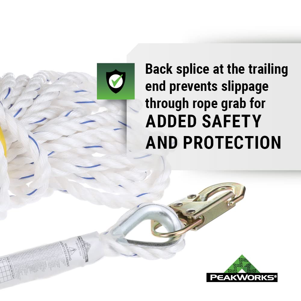 Fall Protection Safety Lifeline Rope Grab, Anchor 50' Vertical Cable, Galvanized Steel Snap Hook Harness Tools