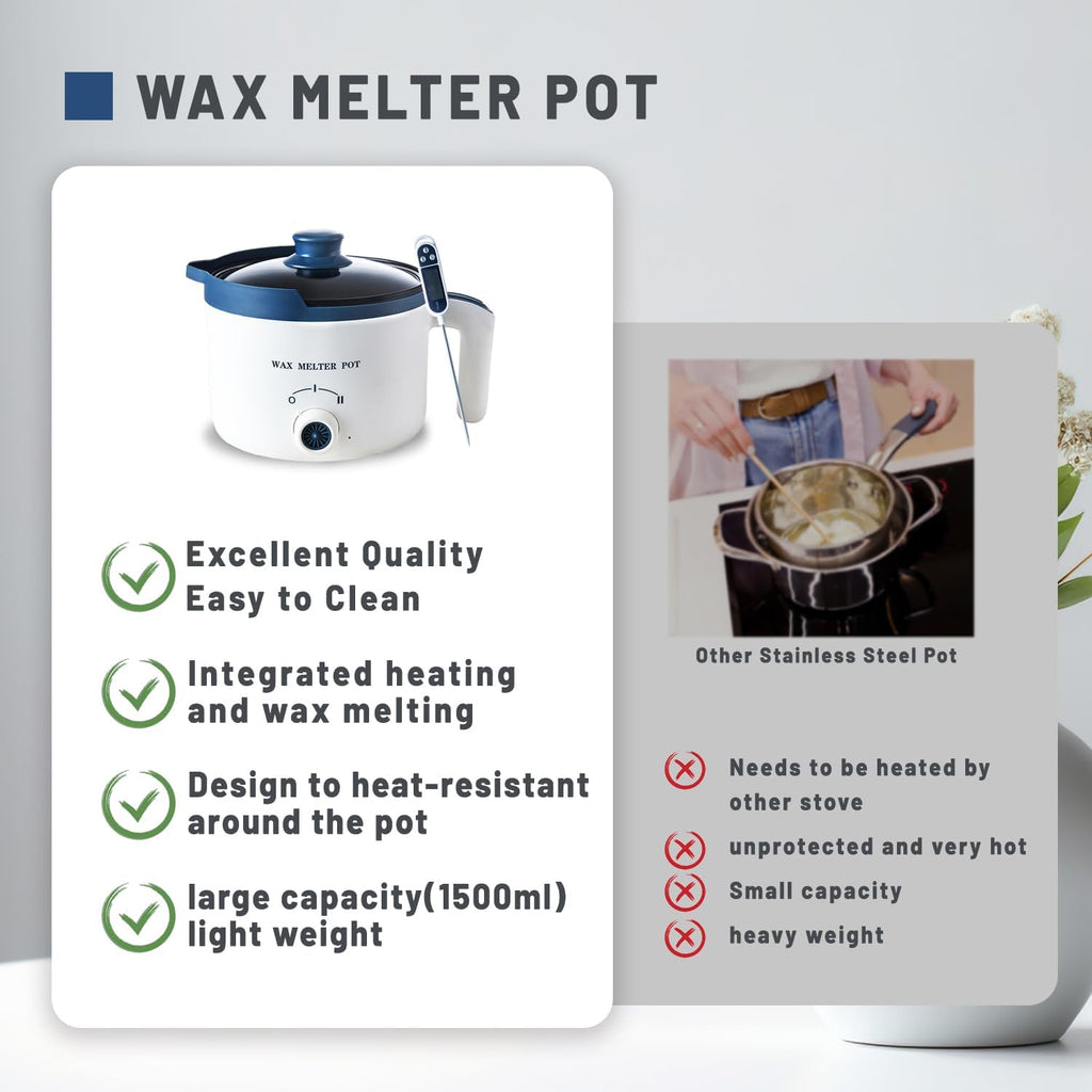 Wax Melting Pot with Thermometer, Electric Wax Melter for Candle Making with Spout 1.5Qt, Small Double Boiler Pot Set
