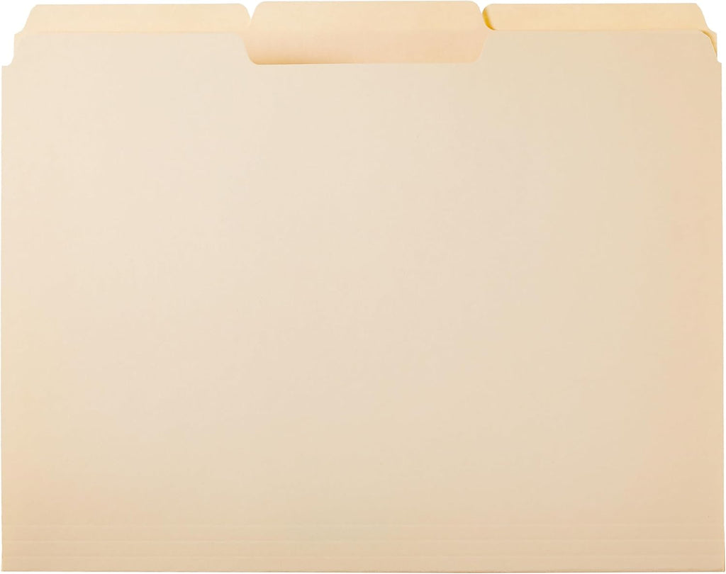 Sturdy File Folders with Reinforced Tabs for Filing and Organization, 1/3-Cut Tab, Assorted Positions, Letter Size