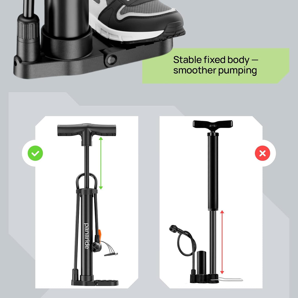 Bike Pump Floor, Advanced Bike Tire Inflator, Bicycle Hand Air Pump with Dual Presta and Schrader Valves, Handheld