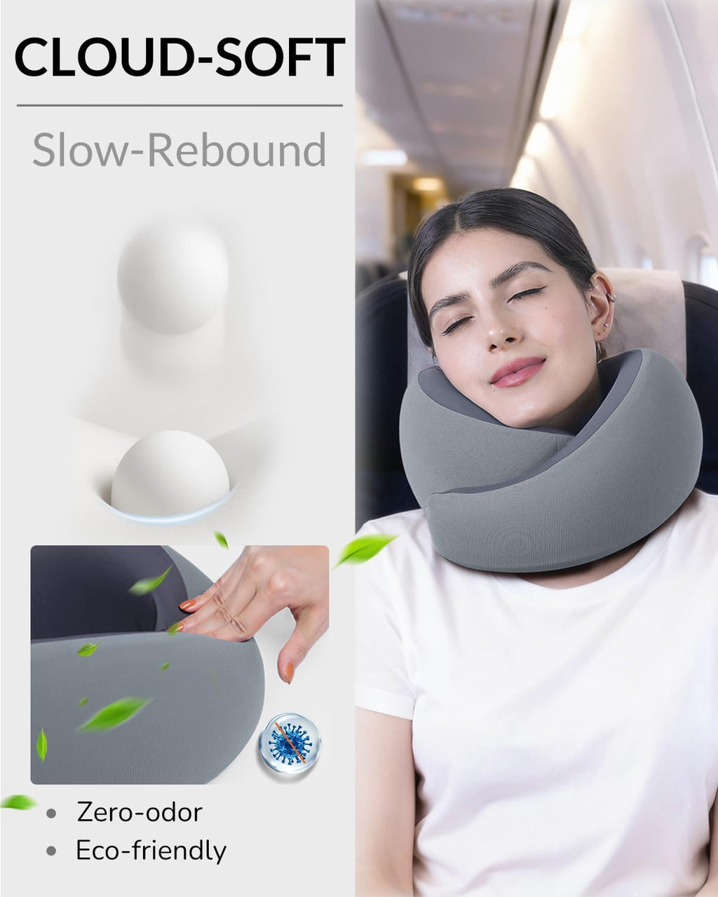 Travel Pillow for Airplane - Memory Foam Neck Travel Pillow with 360° Chin & Neck Support, Dual Raised Sides