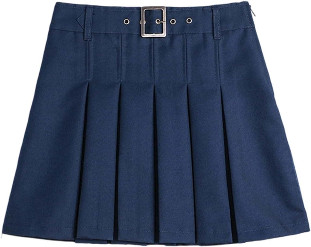 Uniform Skirts for Girls Trendy Belt Buckle Pleated Scooter Skirt Pull-on Chino School Uniform Skorts for Teens