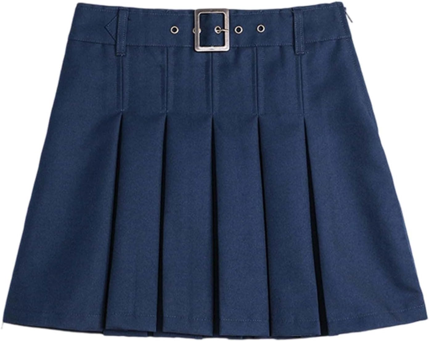 Uniform Skirts for Girls Trendy Belt Buckle Pleated Scooter Skirt Pull-on Chino School Uniform Skorts for Teens