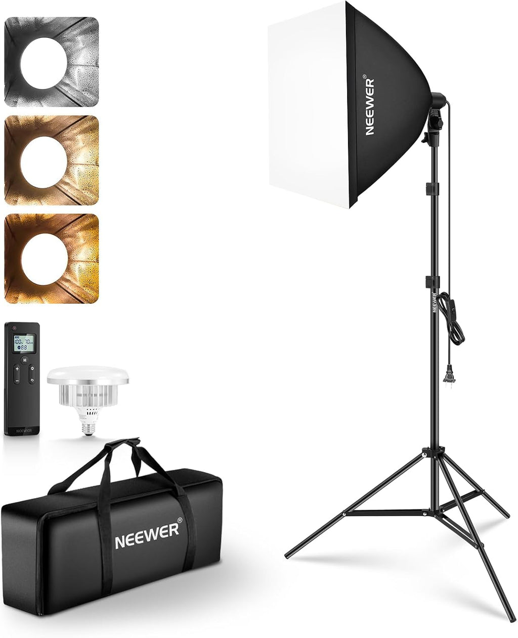 24"x24" 450W Equivalent Softbox Lighting Kit w Tripod Stand, NK104 | 45W Bi Color 2.4G LED Bulb, Remote, 10 Channels
