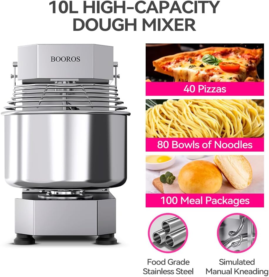 750W Commercial Dough Mixer,10.5 Qt Capacity, Heavy Duty