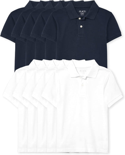 Boys' Short Sleeve Pique Polo, 10 Pack