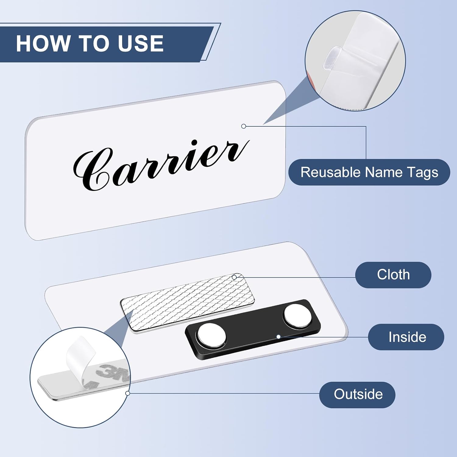 Magnetic Name Tags, 10-Pack Engravable Name Badge with Magnetic Backing, Reusable Name Tags(1" X 3")