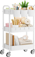 3 Tier Rolling Cart, Heavy Duty Metal Utility Cart with Wheel White