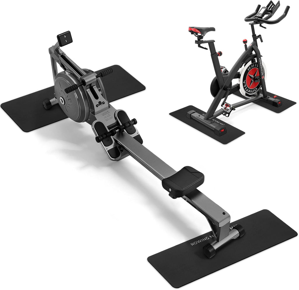 Non-Slip Mat Compatible with Peloton Bike, Concept 2 Rowing Machine | 2PCS Exercise Bike Mat, Protects for Hardwood