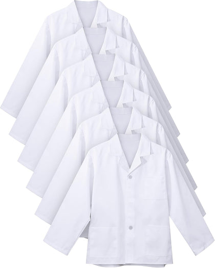 6 Pcs Short Lab Coat Bulk for Women Men with 3 Pockets Unisex White Consultation Professional Coat for Nurse Doctor