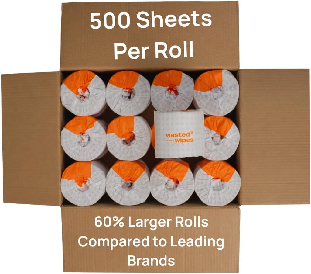 Wasted*Wipes Bamboo Toilet Paper – 24 Rolls, 500 Sheets Per Roll (60% Larger Rolls), 2-Ply, Septic Safe, Eco Friendly
