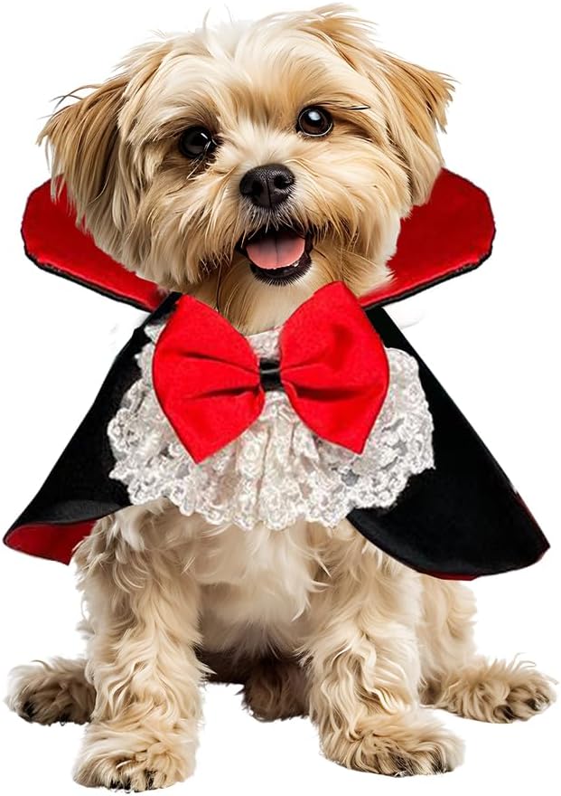 Halloween Vampire Costume for Dogs Cats, Spooky Pet Costume Cosplay Cloak Red Black Spooky Trick or Treat Cat Cape