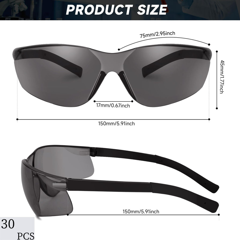 30 Pack Tinted Safety Glasses, Ansi Z87.1 Eye Protection Glasses
