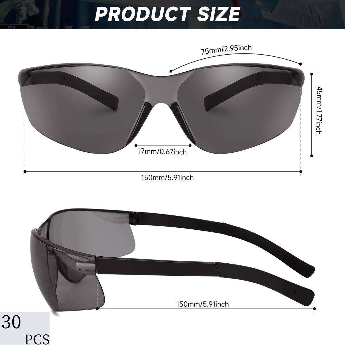 30 Pack Tinted Safety Glasses, Ansi Z87.1 Eye Protection Glasses