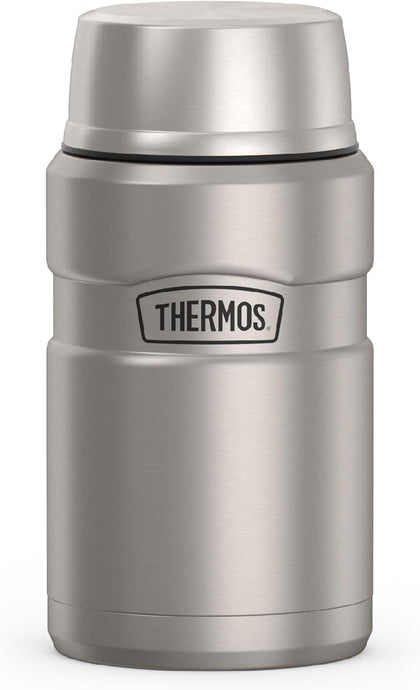 Stainless King Food Jar with Bowl, 24oz, Matte Steel | Stainless Steel Insulated Food Container with Built-In Bowl