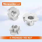 M6 T-Nut, Barrel Length 8mm, 304 Stainless Steel Threaded Insert, 4-Pronged Tee Nut for Wood, Rock Climbing Holds, Cabinetry, Furniture, 25 PCS