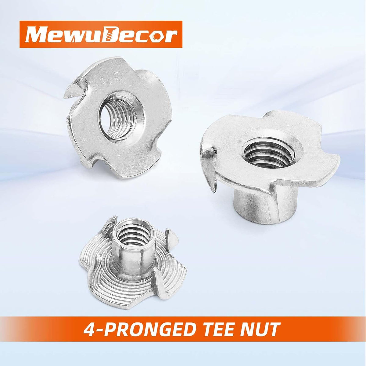 M6 T-Nut, Barrel Length 8mm, 304 Stainless Steel Threaded Insert, 4-Pronged Tee Nut for Wood, Rock Climbing Holds, Cabinetry, Furniture, 25 PCS