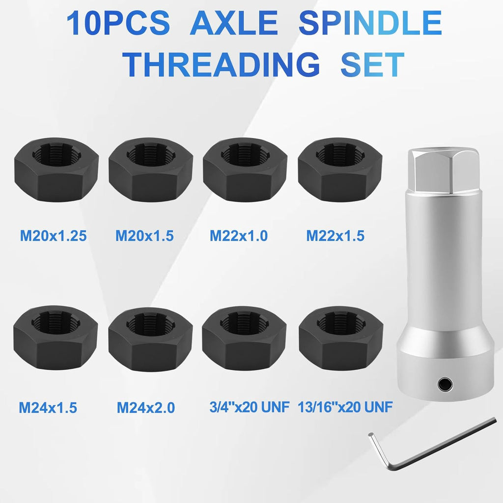 Axle Spindle Threading Set, 10pc Thread Chaser Rethreading Kit