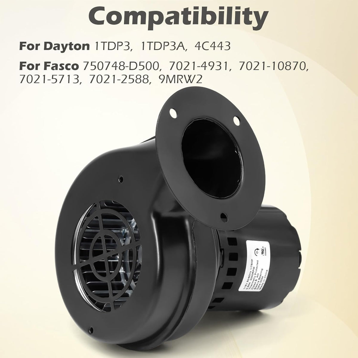 Draft Inducer Blower Motor Compatible with Dayton 1TDP3, 1TDP3A, 4C443, Fasco 50748-D500, 7021-5713, 9MRW2 Wood Furnace & Stove Centrifugal Blower Fan Replacement