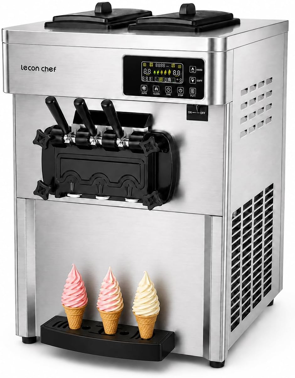 Commercial Ice Cream Machine, 3-Flavor Soft Serve Maker