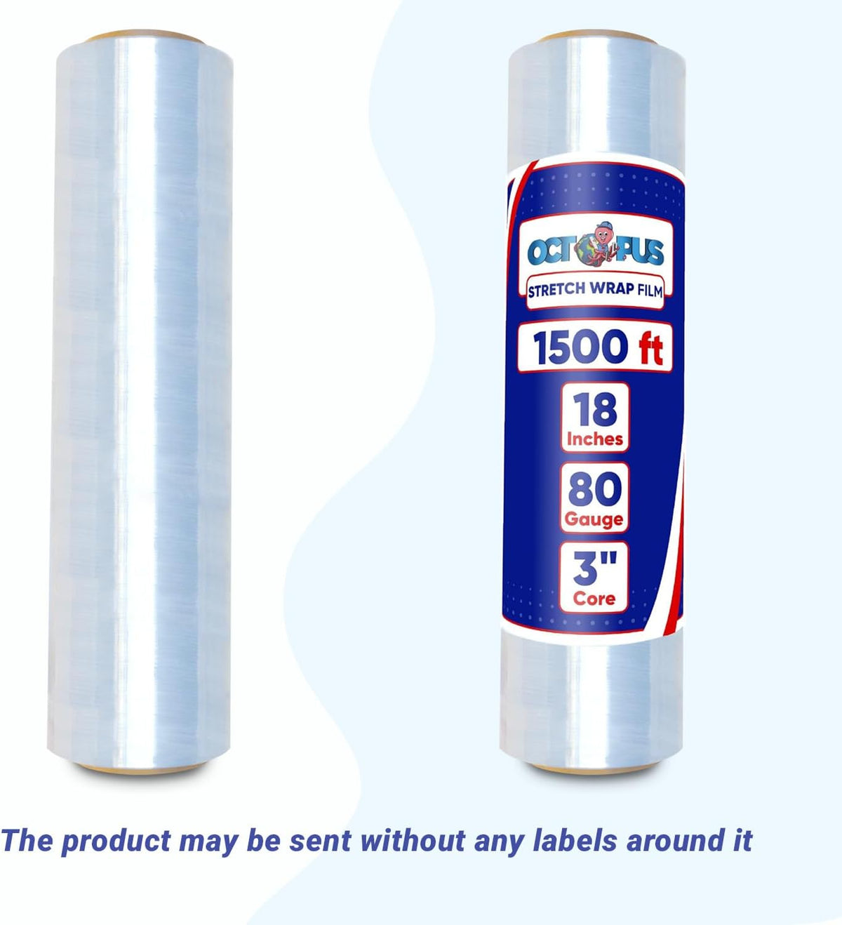 Stretch Wrap, Industrial Strength 4 Roll Clear, 18” x 1500 feet, 80 Gauge (20 Micron), Heavy Duty Plastic Shrink Film