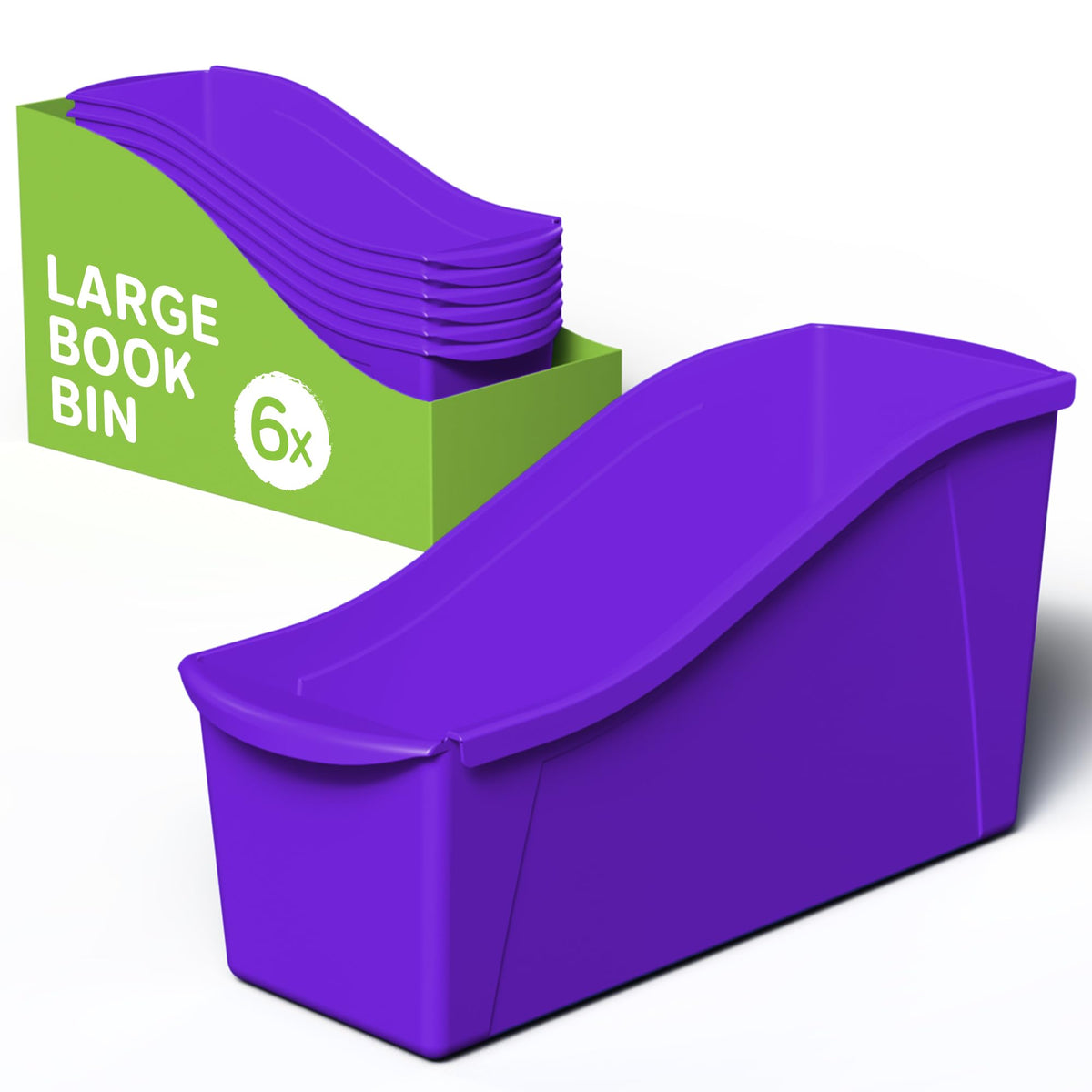 Large Book Bin, Interlocking Plastic Organizer for Home, Office and Classroom, Purple, 6-Pack (71103A06C)