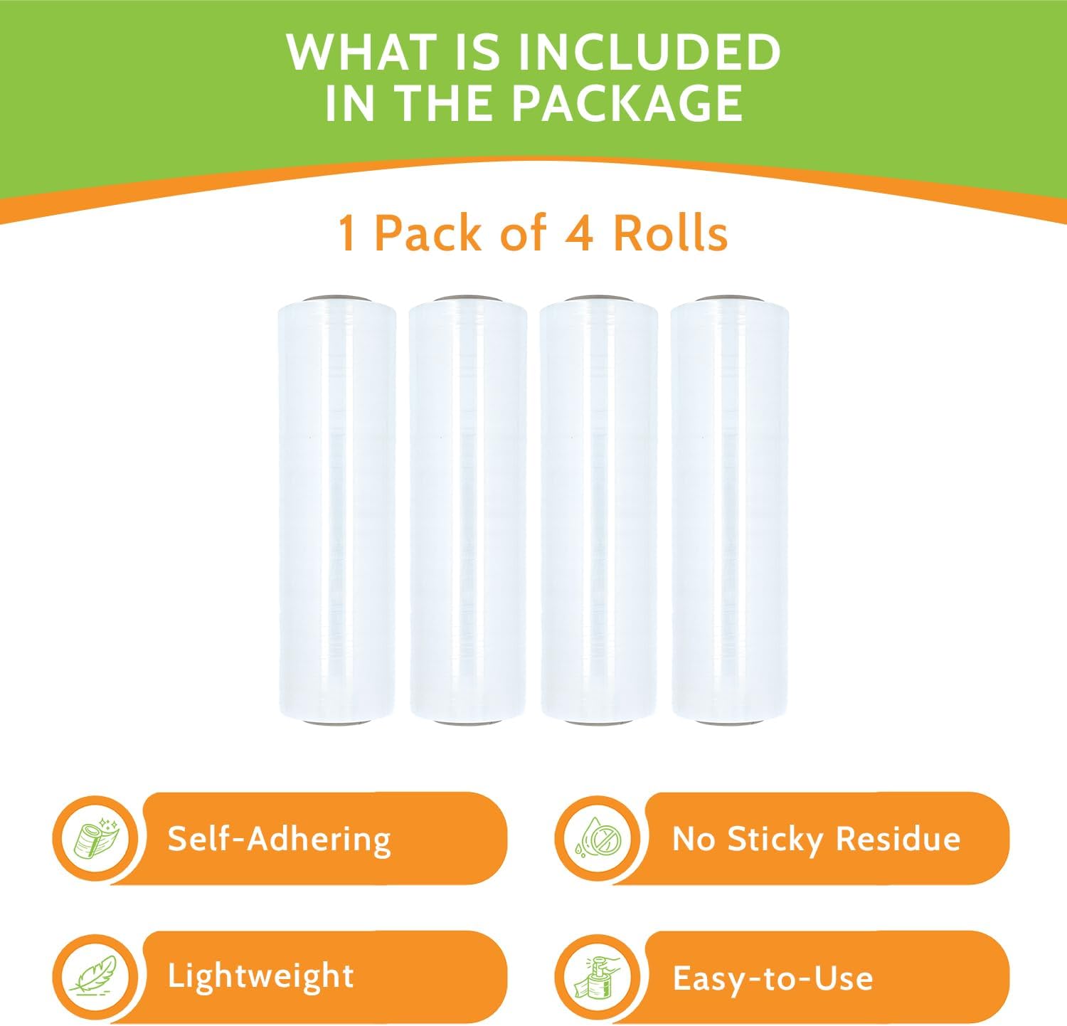 PSBM Cast Hand Plastic Stretch Wrap/Shrink Film 18" x 1500 Ft 90 GA 4 Rolls | Heavy Duty up to 800% Ultimate Stretch