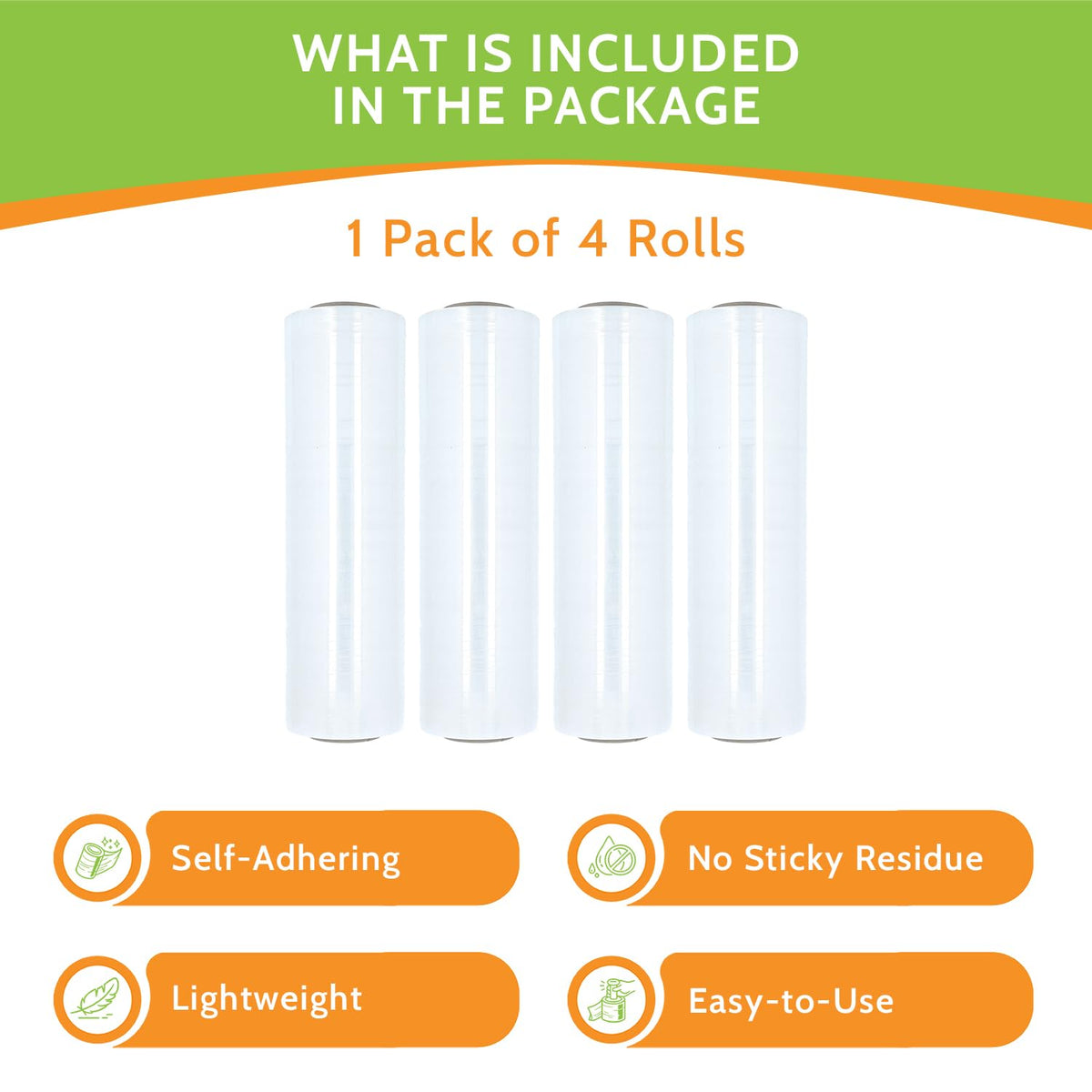 PSBM Cast Hand Plastic Stretch Wrap/Shrink Film 18" x 1500 Ft 80 GA 4 Rolls