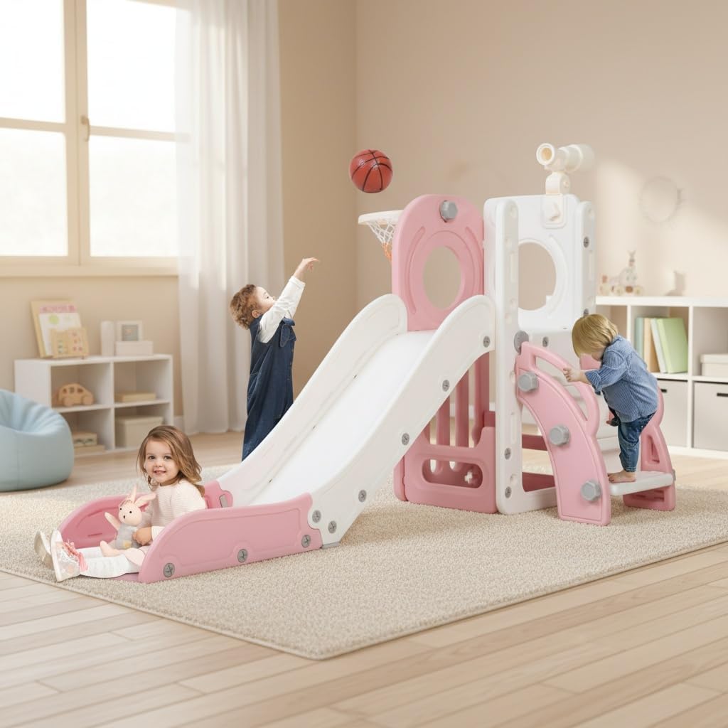 6 in 1 Toddler Slide, Indoor Slide for Toddlers 1-3, Freestanding Kids Slide and Climber for Inside Playground