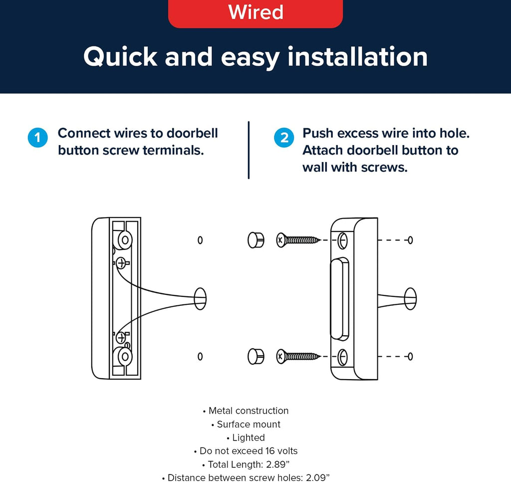 Wired Push Doorbell Button, Oil-Rubbed, Bronze, Metal, Lighted, Surface Mount, Home Improvement, Outdoor