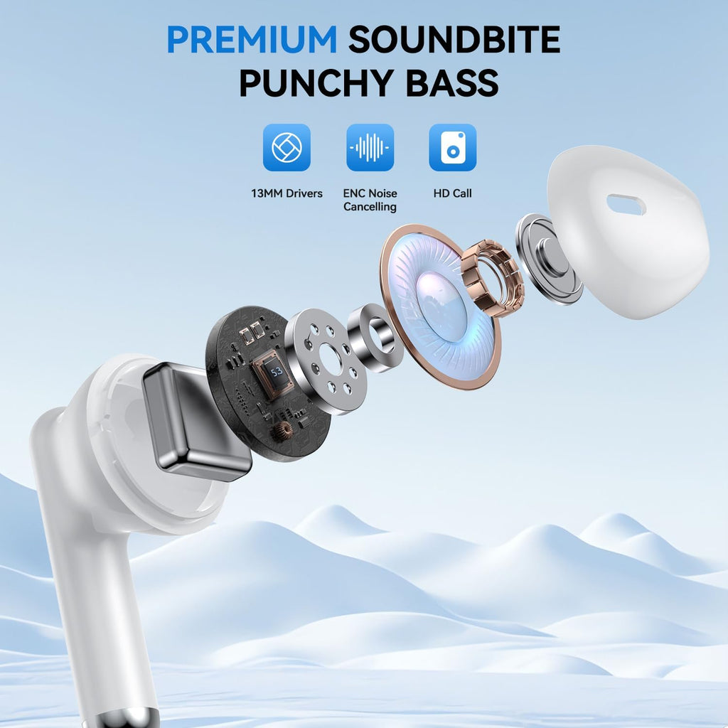 Wireless Earbuds, Bluetooth 5.4 Headphones HiFi Stereo with 4 HD Mic, 50H Playtime Bluetooth Earbuds with LED