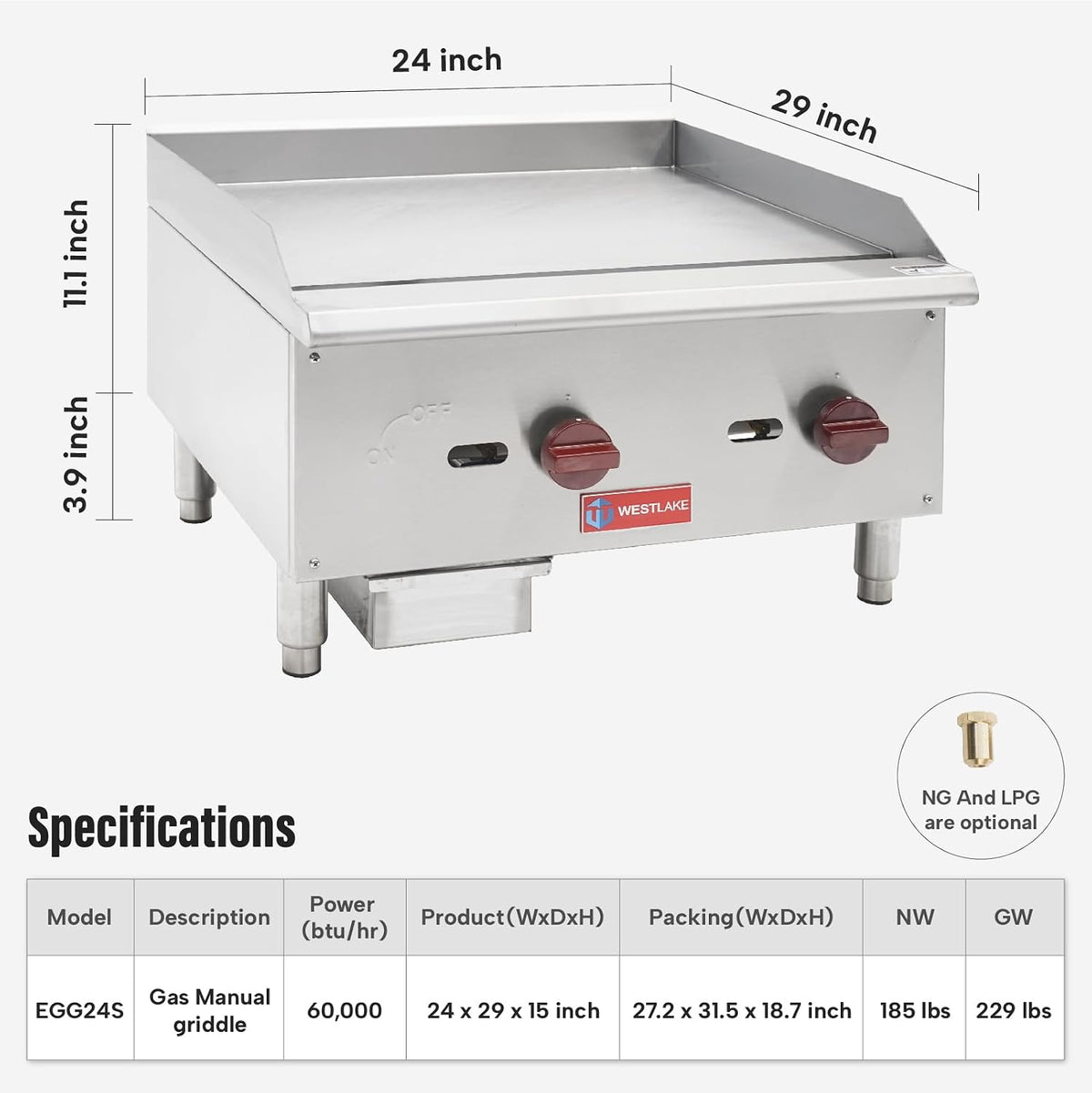 24"W Commercial Gas Griddle Countertop