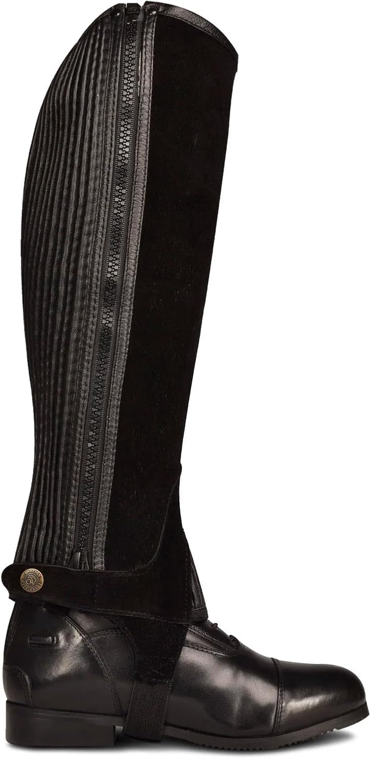 Women's Pro Ribbed Suede Half Chaps - Equestrian Horse Riding Protective Gaiters with Stretch Rib Panels