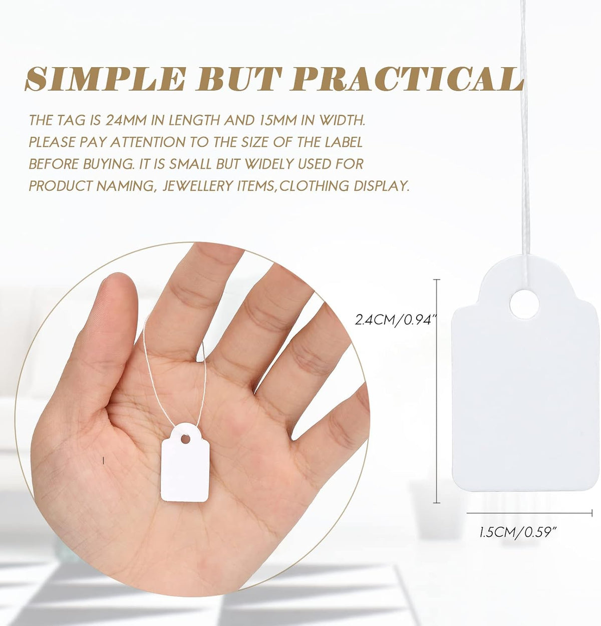 500Pcs Price Tags with String Attached, 0.6x0.95in White Paper Tag