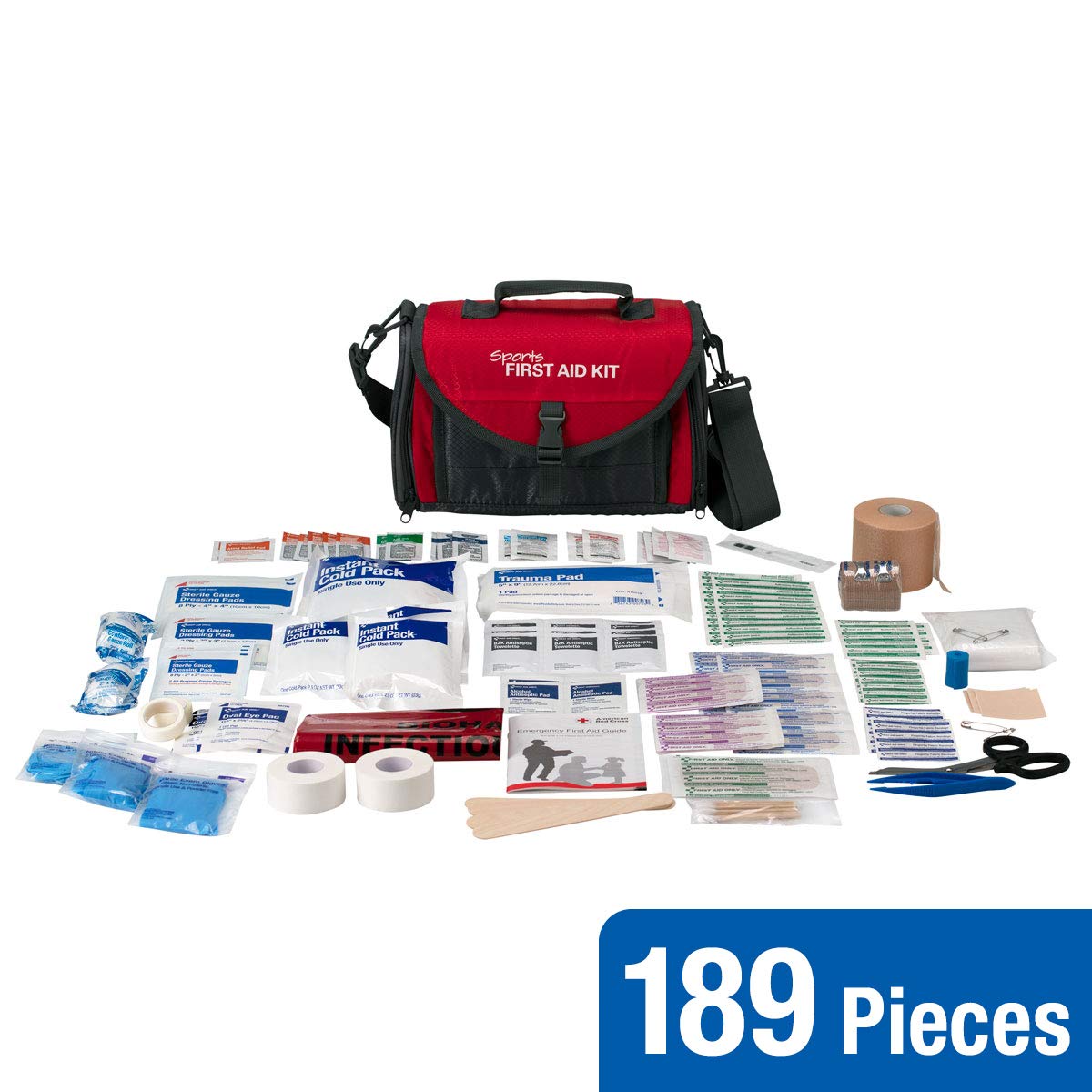 189 Piece Coaches First Aid Kit, Red, 59544