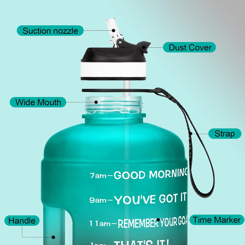 Motivational Gallon Water Bottle - with Straw & Time Marker BPA Free Large Reusable Sport Water Jug with Handle for