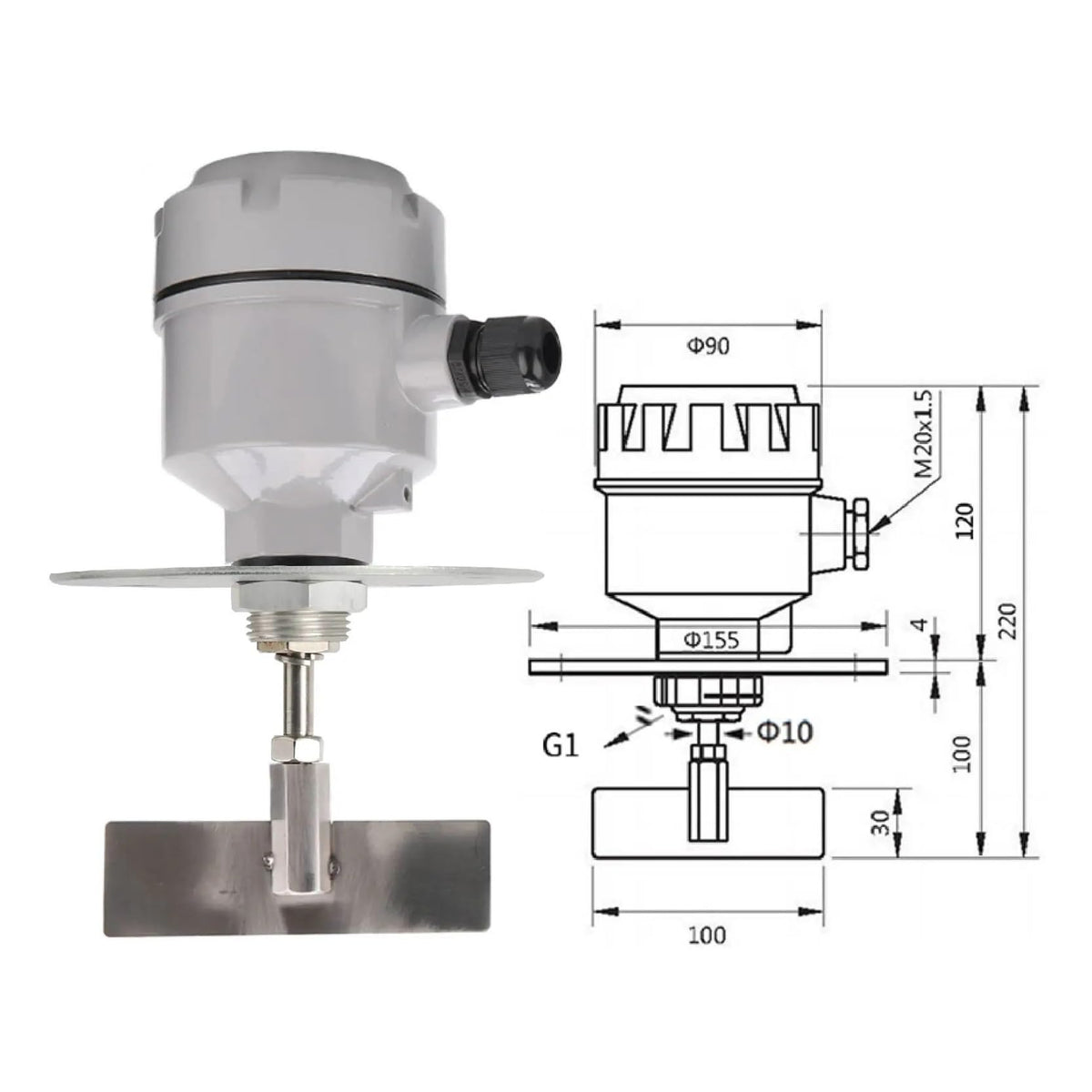 24V/110V/220V Rotary Paddle Level Switch, Durable Industrial Solids Paddle Switch, Reliable Point Level Sensor for Solids(Flange Tube Type,24VDC)