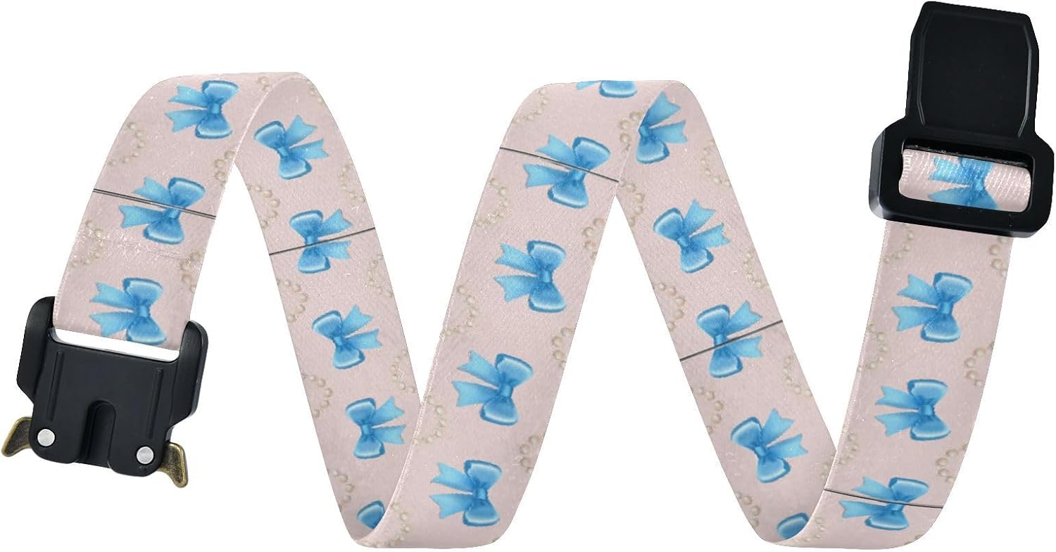 Bow Tie Adjustable Kids Elastic Belts, Girls Boys Stretch Waist Belt with Aluminum Alloy Buckle