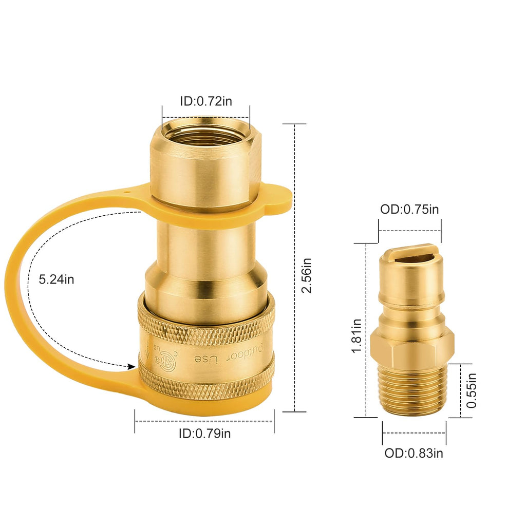 Solid Brass 1/2 Inch Natural Gas Quick Connect Fittings Kit