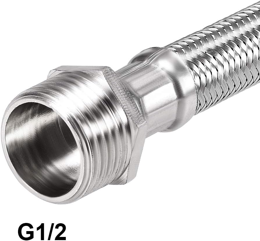 BSPP Faucet Supply Line Connector G1/2 Female x G1/2 Male 8 Inch Length 304 Stainless Steel Hose