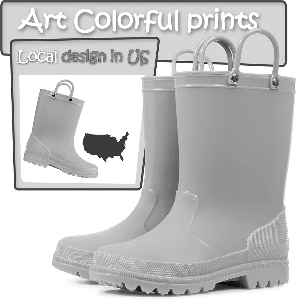 Kids Girls & Boys Rain Boots with Easy-on Handles Outdoors | Waterproof, PVC