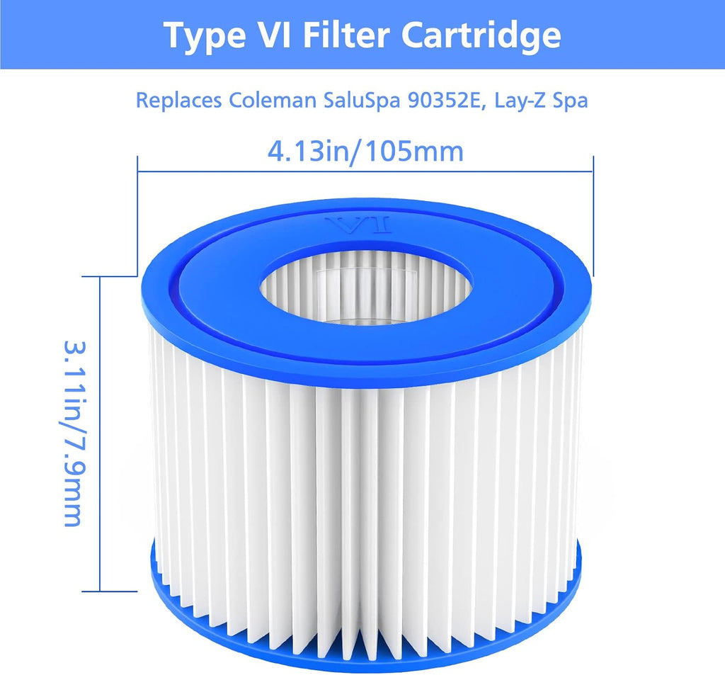 Hot Tub Filter Cartridge Size VI Compatible with Lay-Z-Spa, Coleman SaluSpa 90352E 58323, 6 Pack