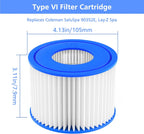 Hot Tub Filter Cartridge Size VI Compatible with Lay-Z-Spa, Coleman SaluSpa 90352E 58323, 6 Pack