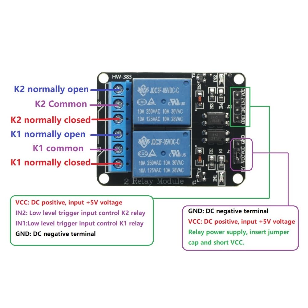 2Pcs 5V 2 Channel DC 5V Relay Module High and Low Level Trigger with Optocoupler Isolation Relay Module for Arduino Relay