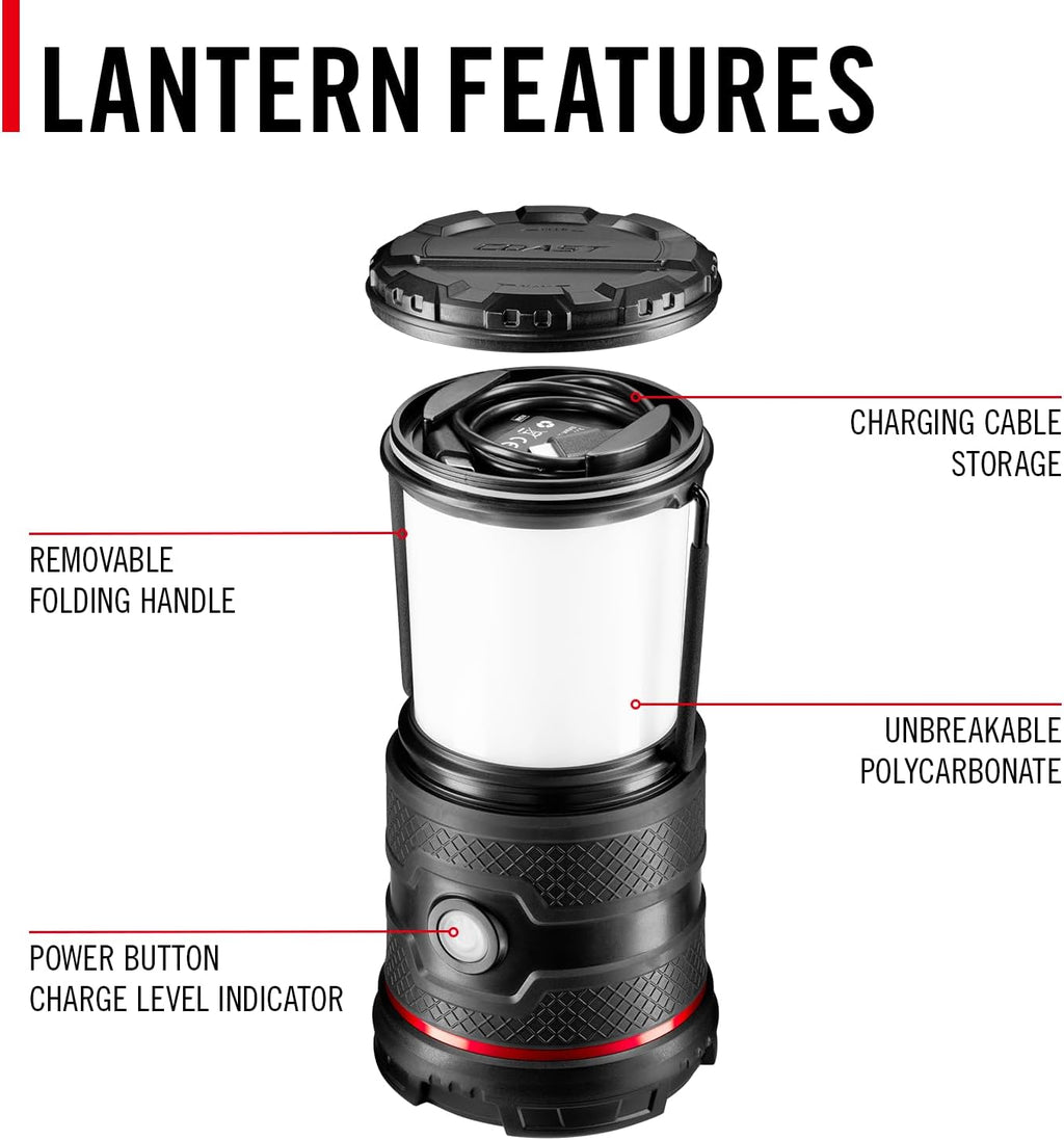 EAL30R 1000 Lumen Rechargeable Emergency Camping Lantern with Warm, Day, Red & Red Flashing Mode, Foldeable Handle