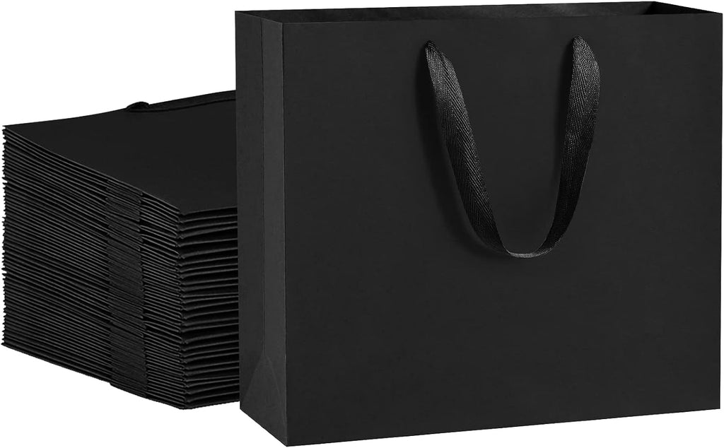 Gift Bags with Handles 12.5x4.5x11 Inch Large Black 25 Pack
