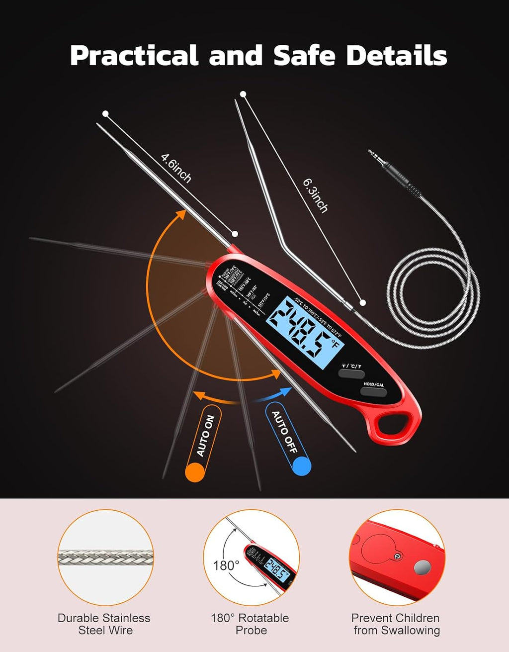 Instant Read Meat Thermometer Digital for Cooking with Dual Probe