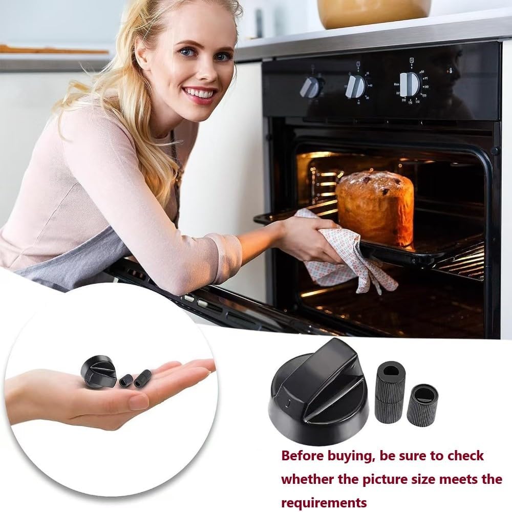 Black Control Knobs 4 Pack with 12 Adapters for Oven/Stove/Range