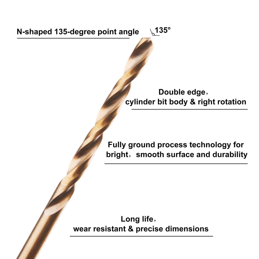 LU&MN M35 Cobalt HSS Twist Drill Bit, 1/8", 10 Packs, 100 Pcs