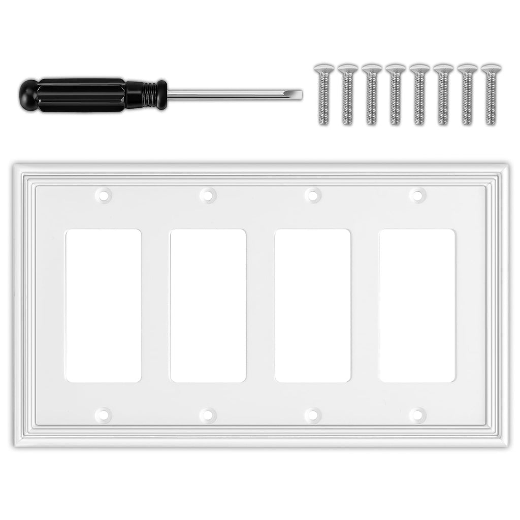 OKAYZIP White Quad Decorator Switch Plate Covers, 4 Gang Wall plates
